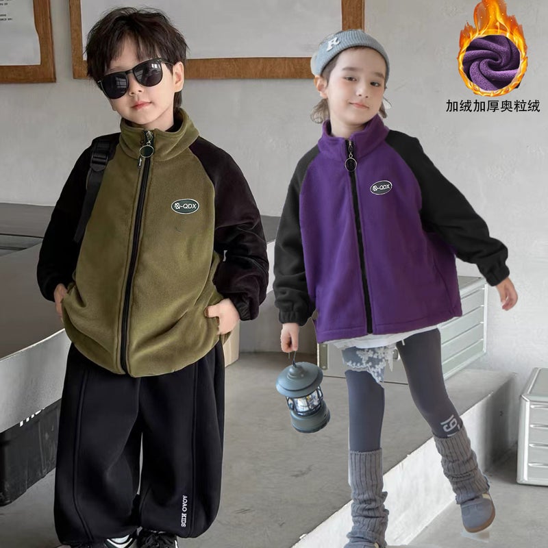 Children'S Fleece Jacket Style Medium And Large Kidsren'S Fashionable And Versatile Thickeneded Austrian Velvet Outerwear For Boys And Girls - Image 2